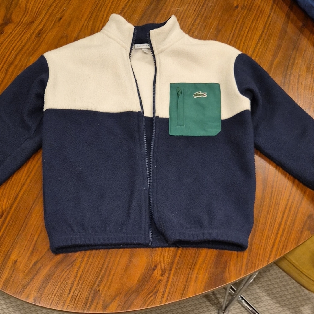 Lacoste Kids Navy, Cream & Green Colorblock Fleece Zip Jacket